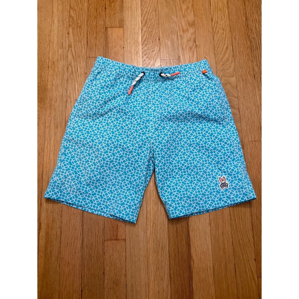 Psycho Bunny Boys Blue Geo Print Swim Trunks Size 10/12